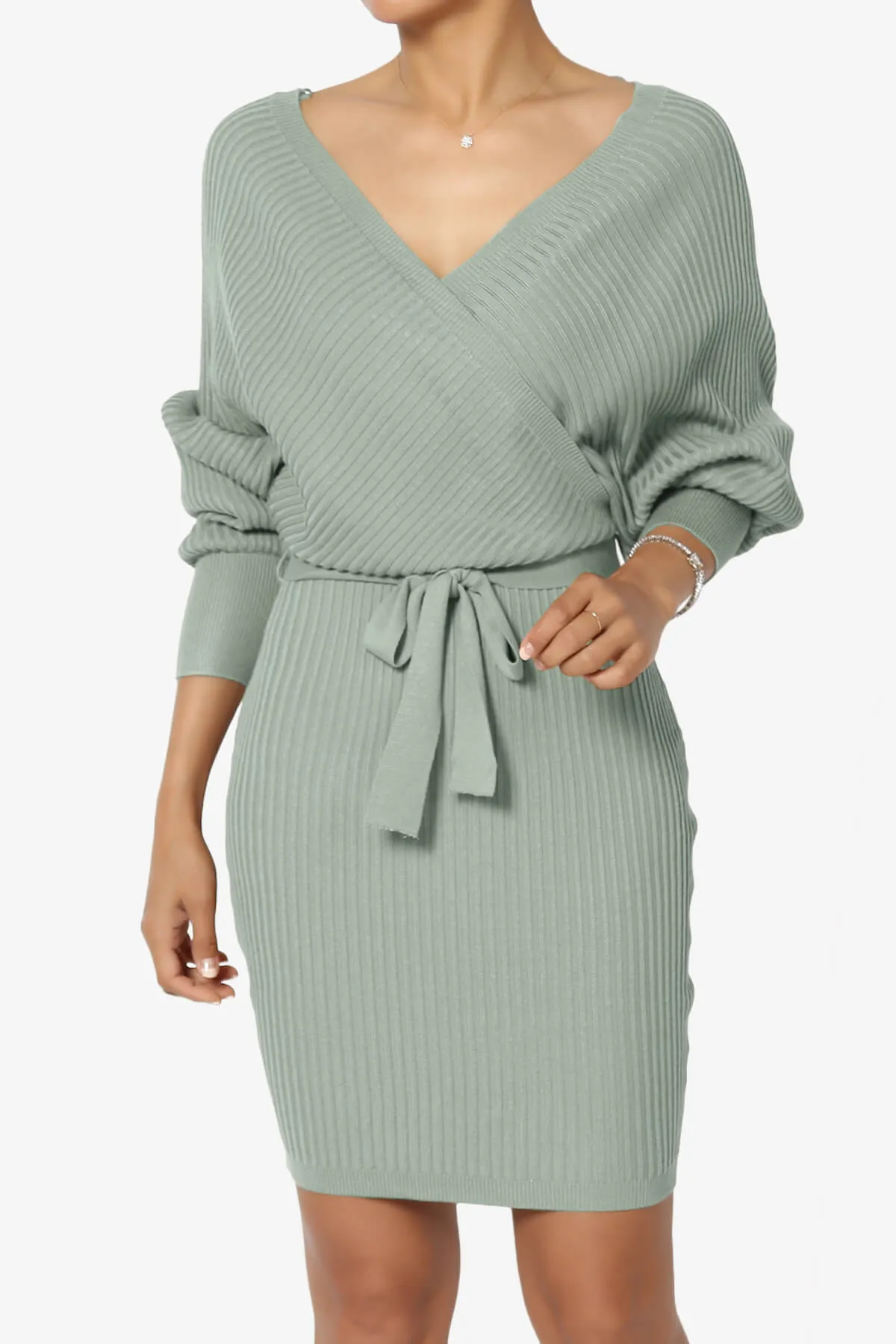 Rosalina Batwing Sleeve Wrap Knit Dress