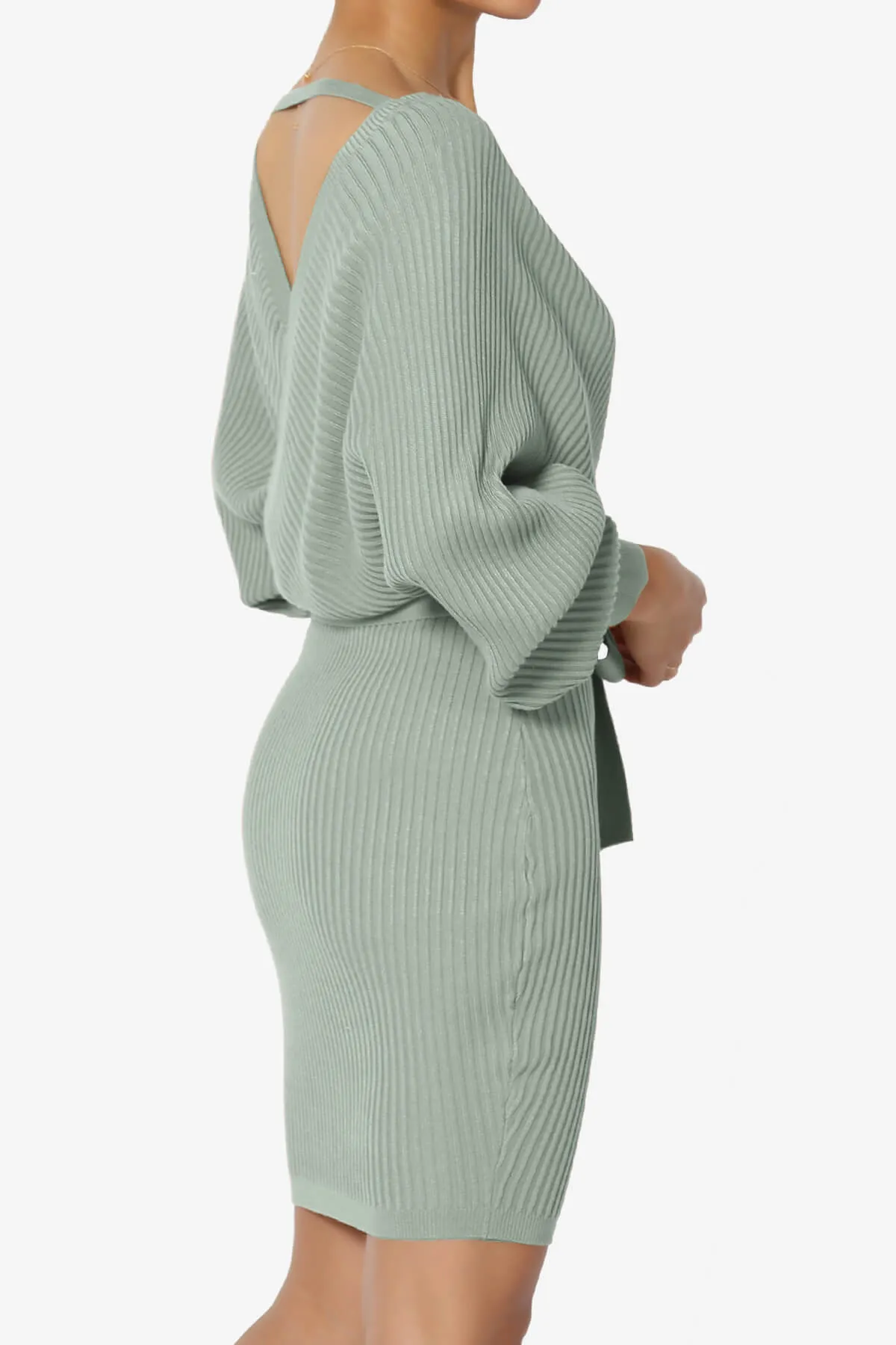 Rosalina Batwing Sleeve Wrap Knit Dress