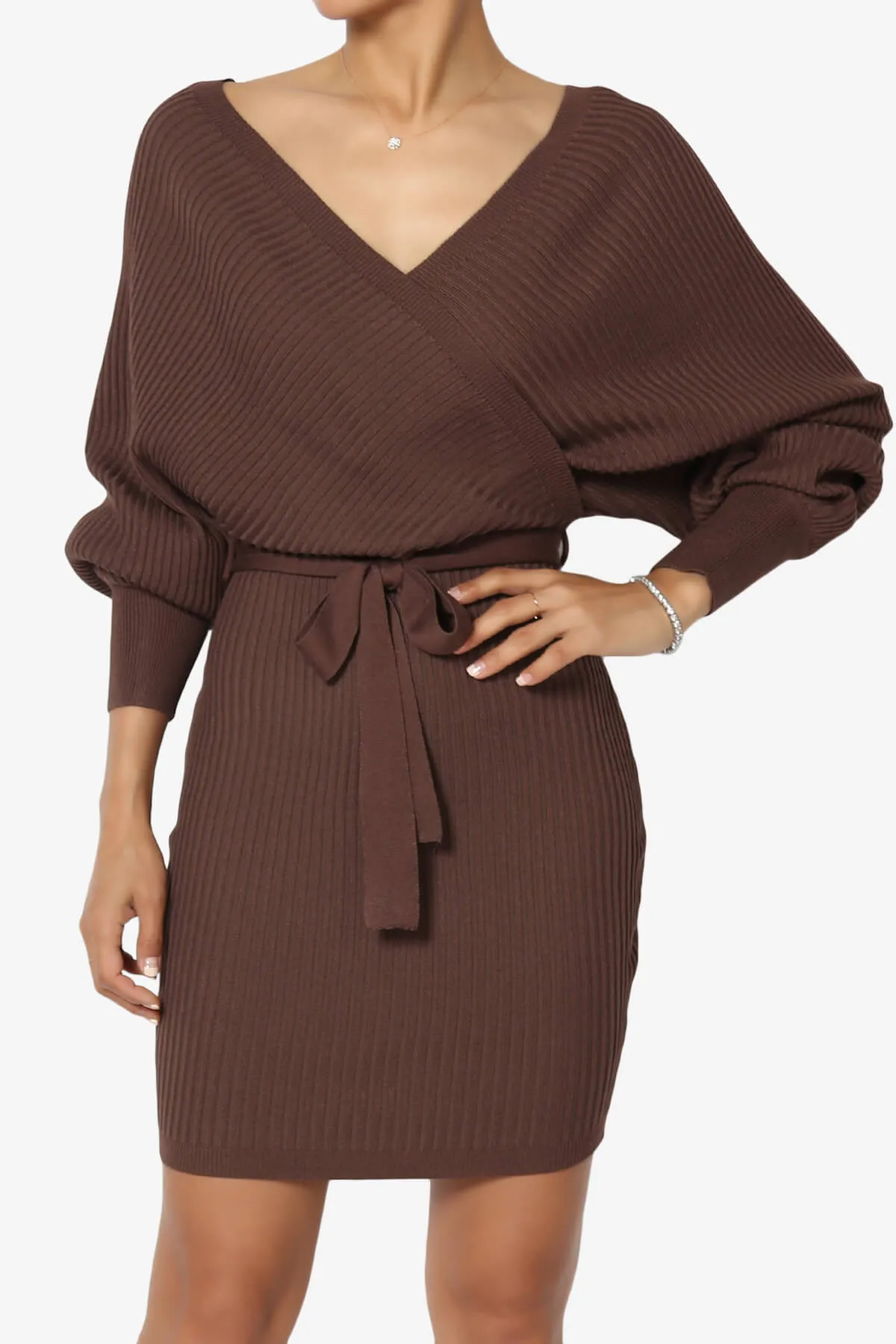 Rosalina Batwing Sleeve Wrap Knit Dress