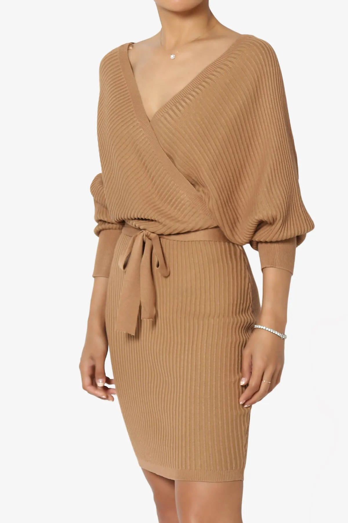 Rosalina Batwing Sleeve Wrap Knit Dress