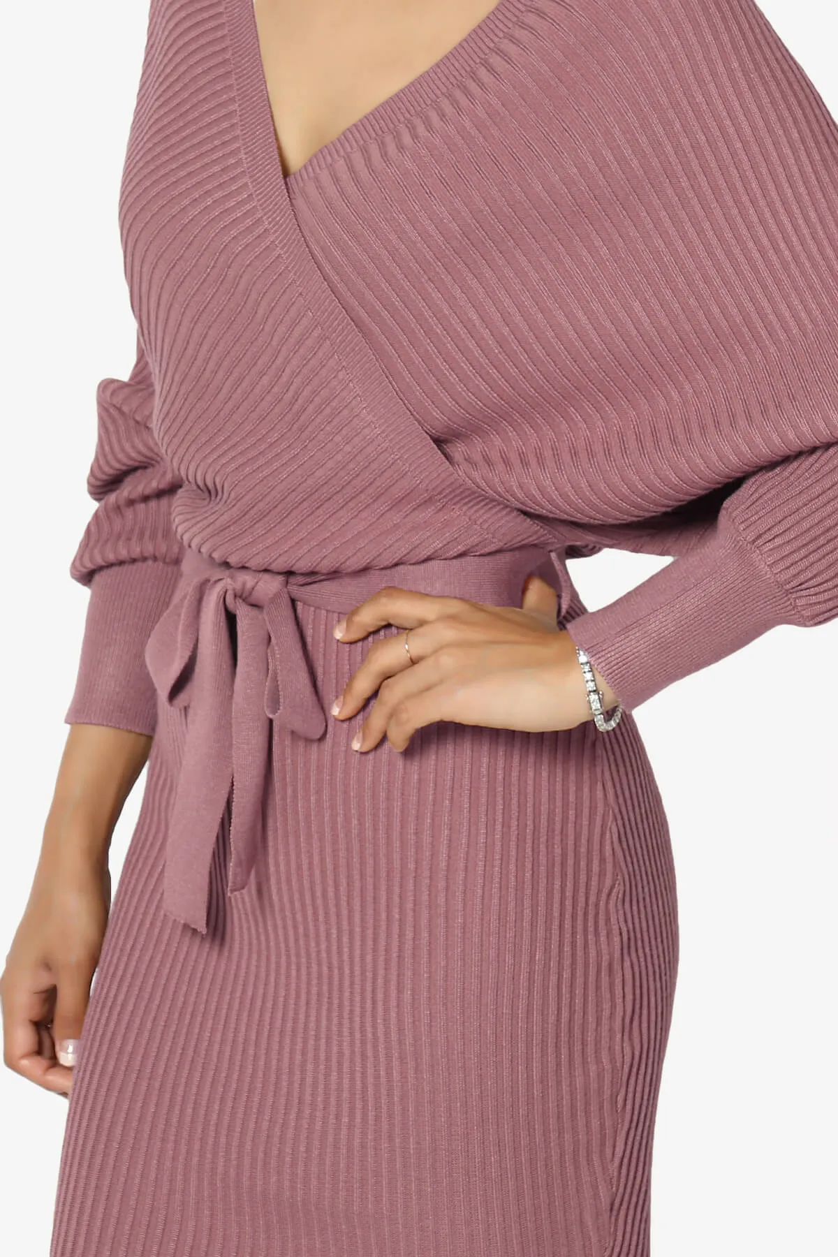 Rosalina Batwing Sleeve Wrap Knit Dress