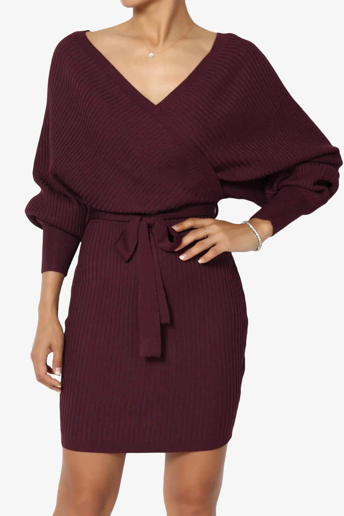 Rosalina Batwing Sleeve Wrap Knit Dress