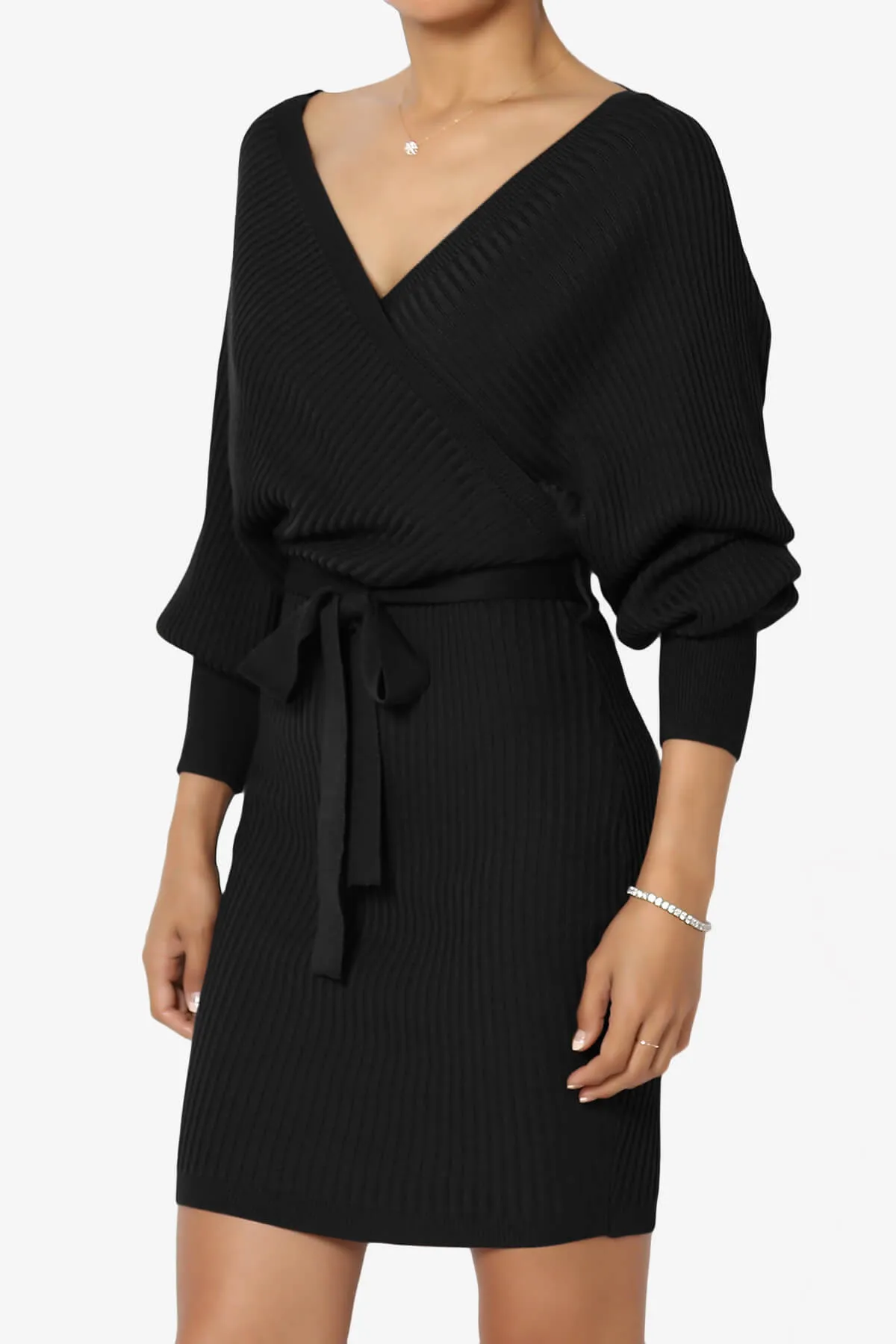 Rosalina Batwing Sleeve Wrap Knit Dress