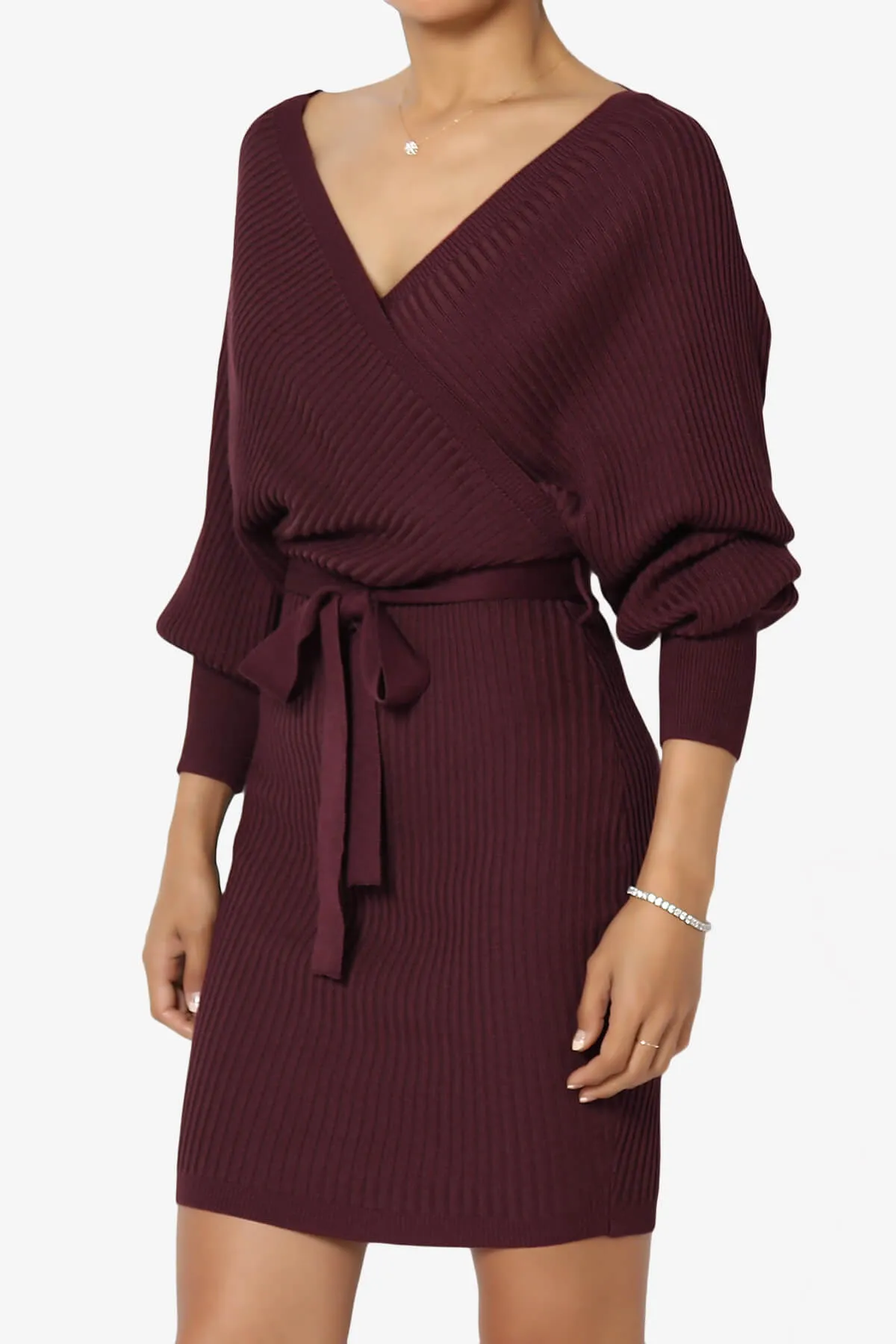 Rosalina Batwing Sleeve Wrap Knit Dress