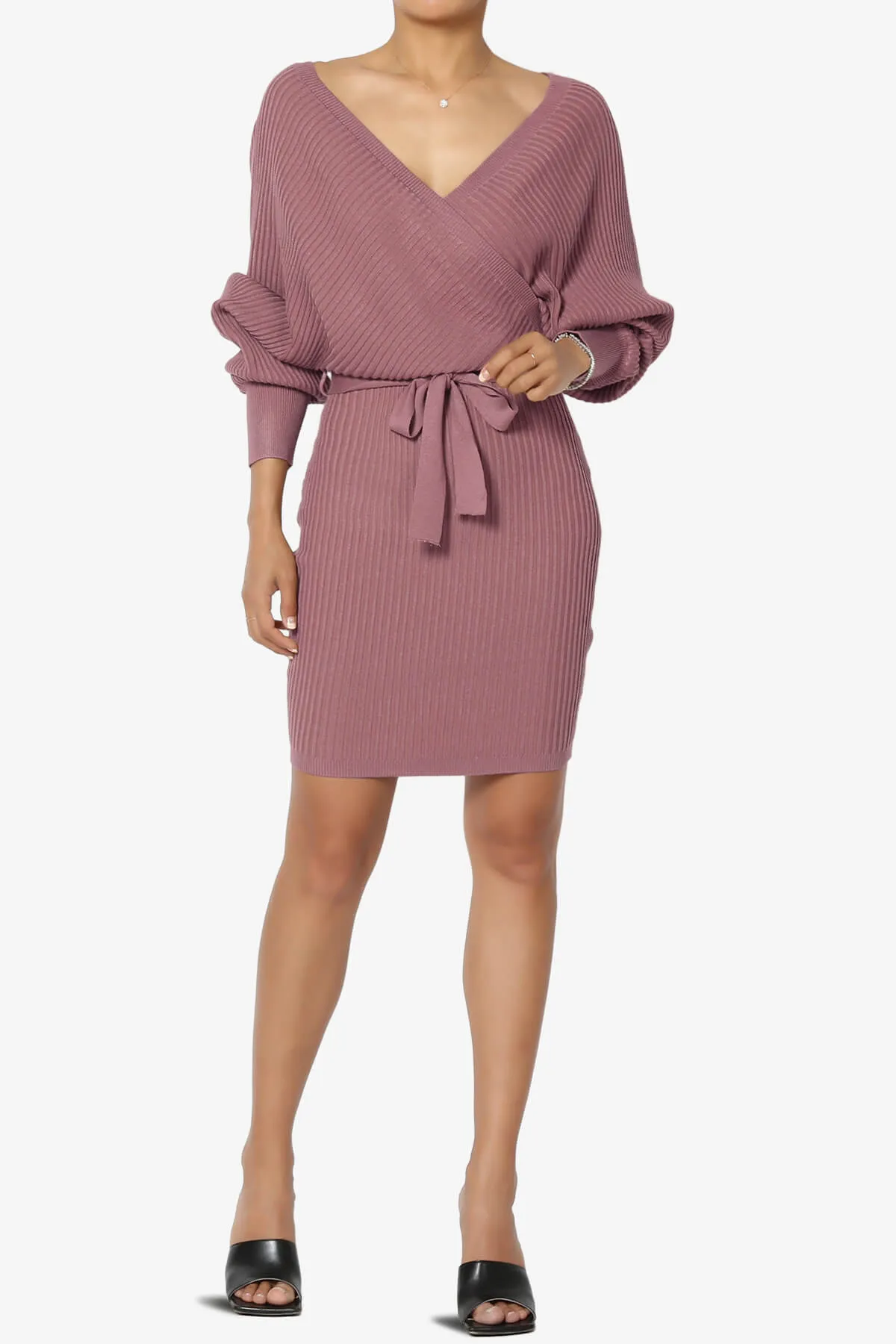 Rosalina Batwing Sleeve Wrap Knit Dress