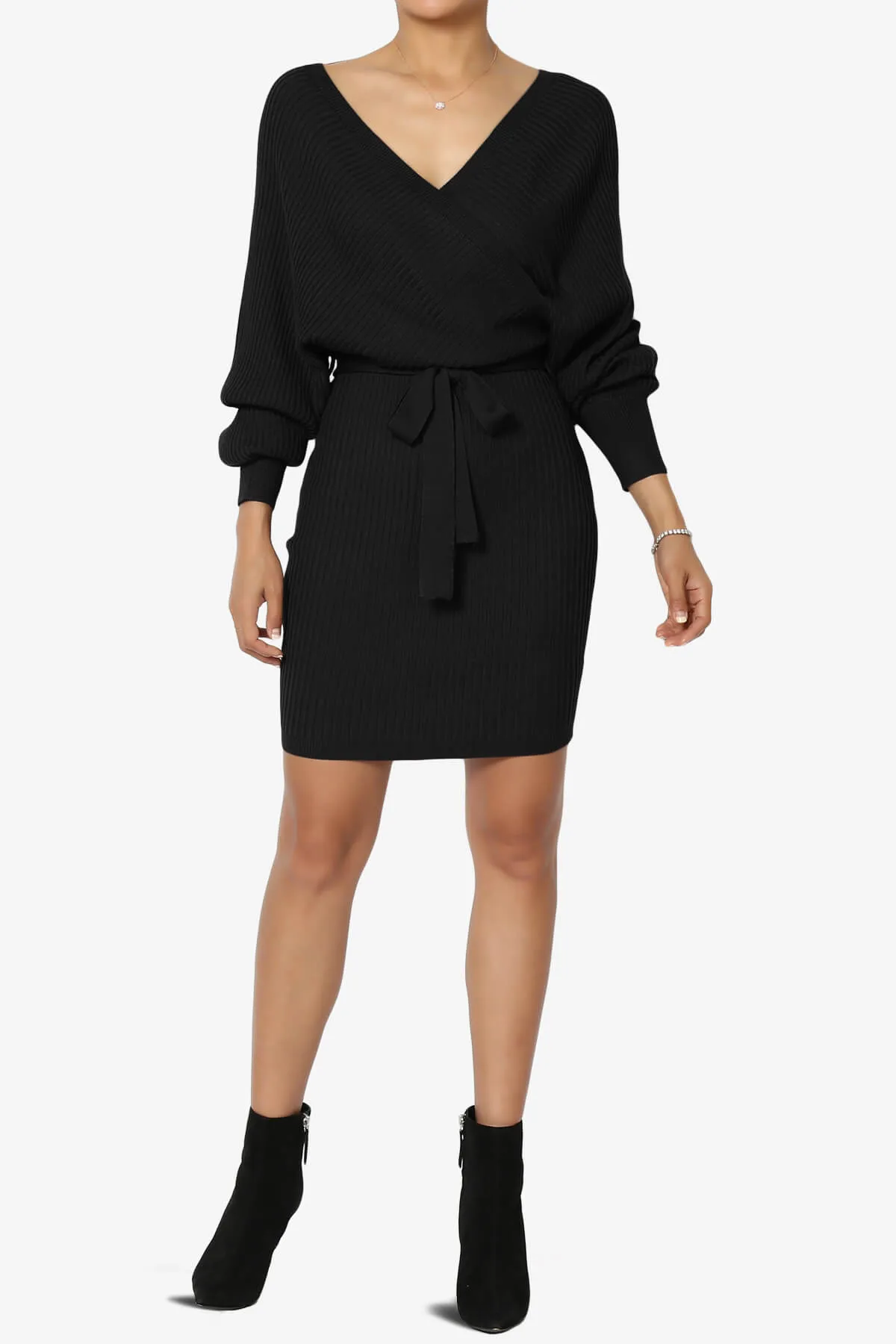 Rosalina Batwing Sleeve Wrap Knit Dress