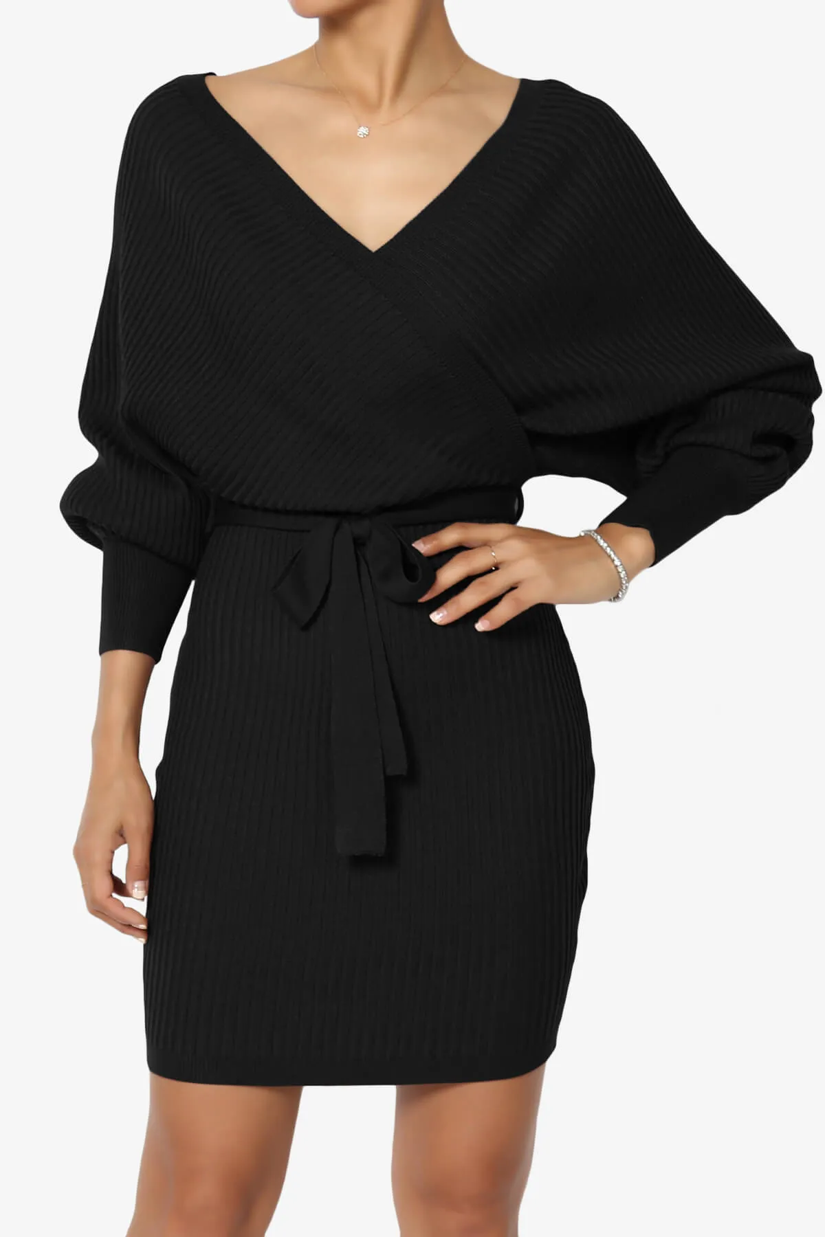 Rosalina Batwing Sleeve Wrap Knit Dress