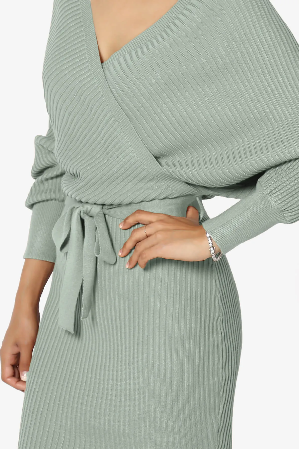 Rosalina Batwing Sleeve Wrap Knit Dress
