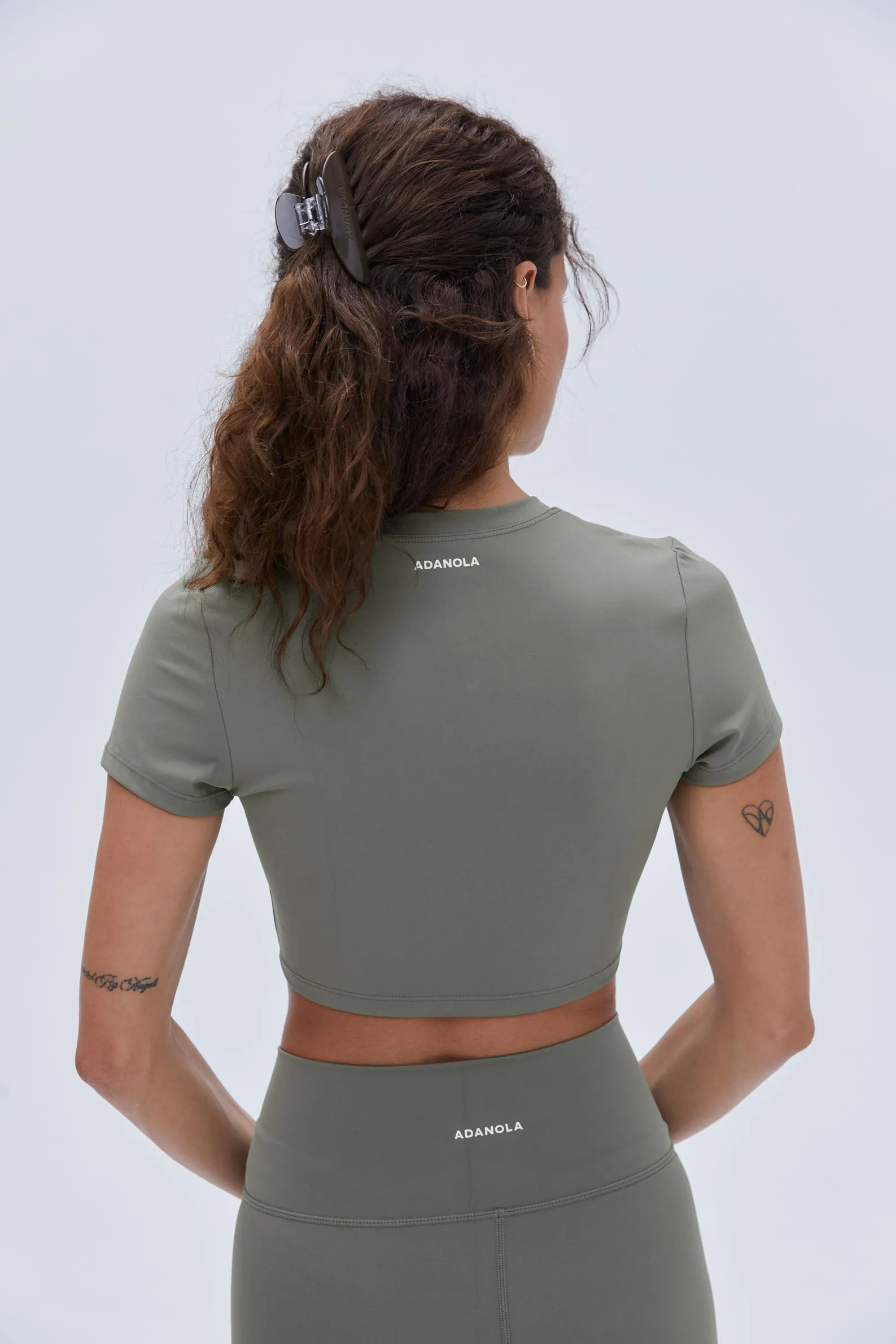 Short Sleeve Crop Top - Olive Green
