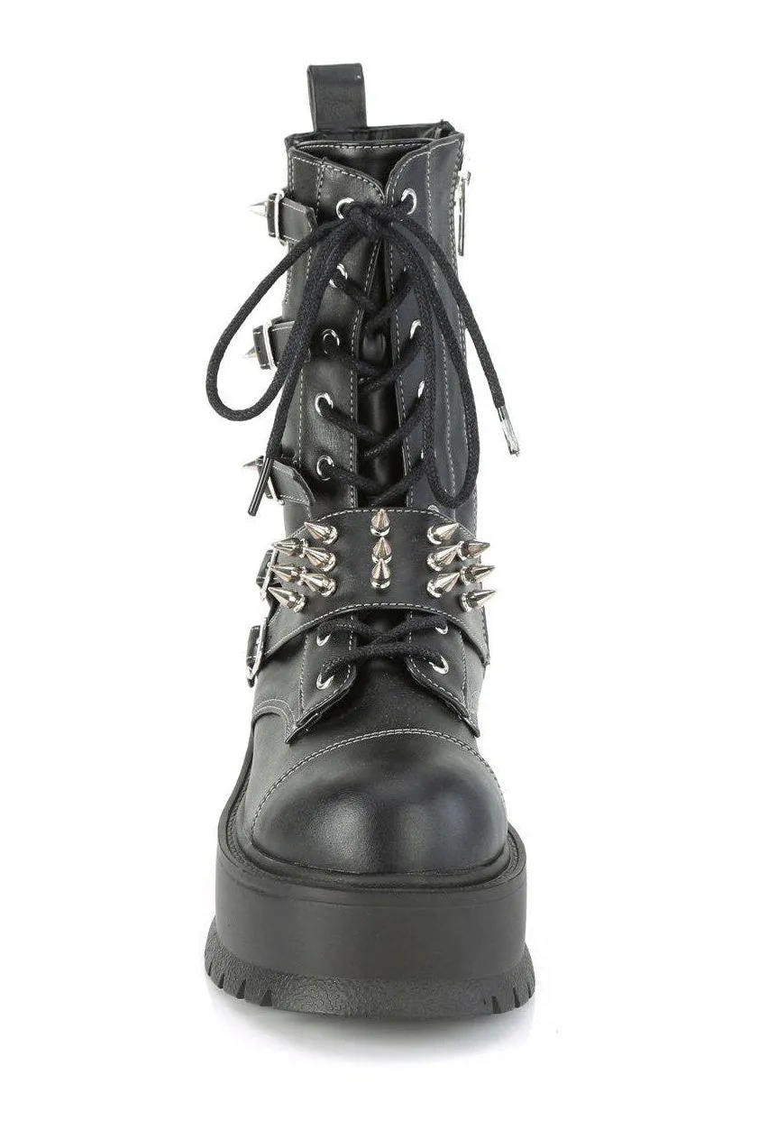 SLACKER-165 Knee Boot | Black Faux Leather