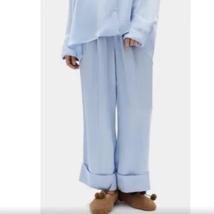 Sleeper Baby Blue Silky Satin 100% Eco-Vero Relaxed Cuffed Pajamas Pants O/S