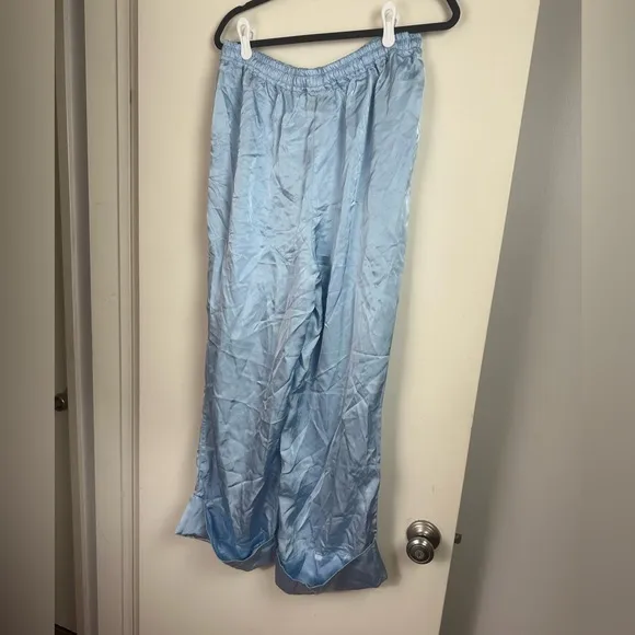Sleeper Baby Blue Silky Satin 100% Eco-Vero Relaxed Cuffed Pajamas Pants O/S