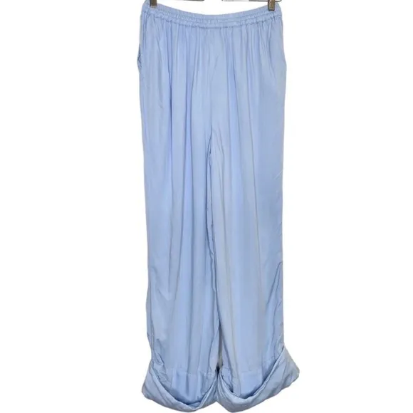 Sleeper Baby Blue Silky Satin 100% Eco-Vero Relaxed Cuffed Pajamas Pants O/S