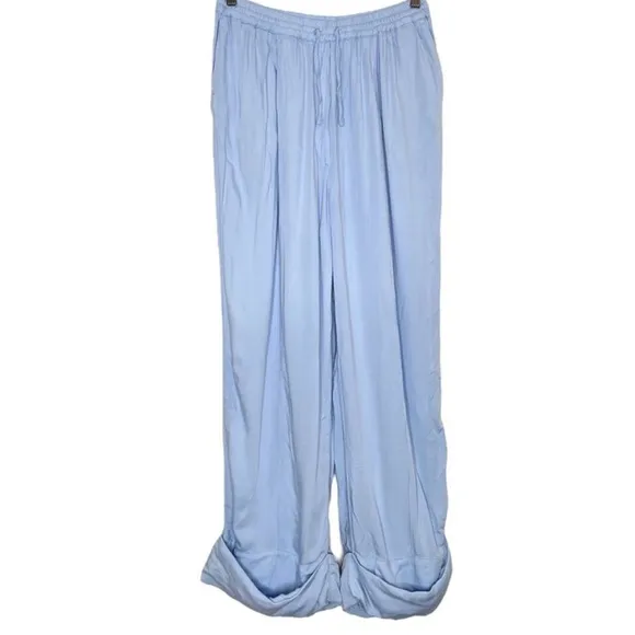 Sleeper Baby Blue Silky Satin 100% Eco-Vero Relaxed Cuffed Pajamas Pants O/S