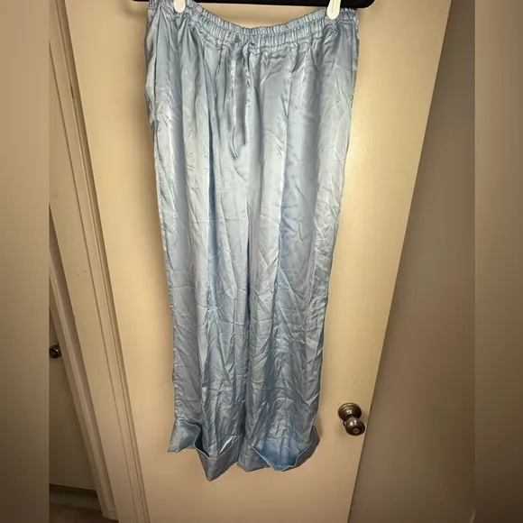 Sleeper Baby Blue Silky Satin 100% Eco-Vero Relaxed Cuffed Pajamas Pants O/S