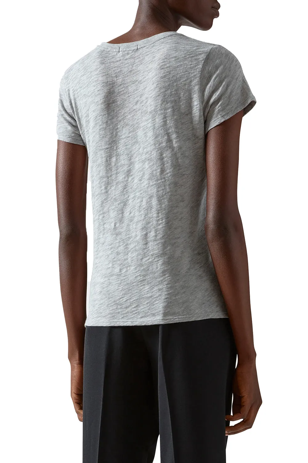 Slub Jersey Schoolboy V-Neck Tee in Heather Grey