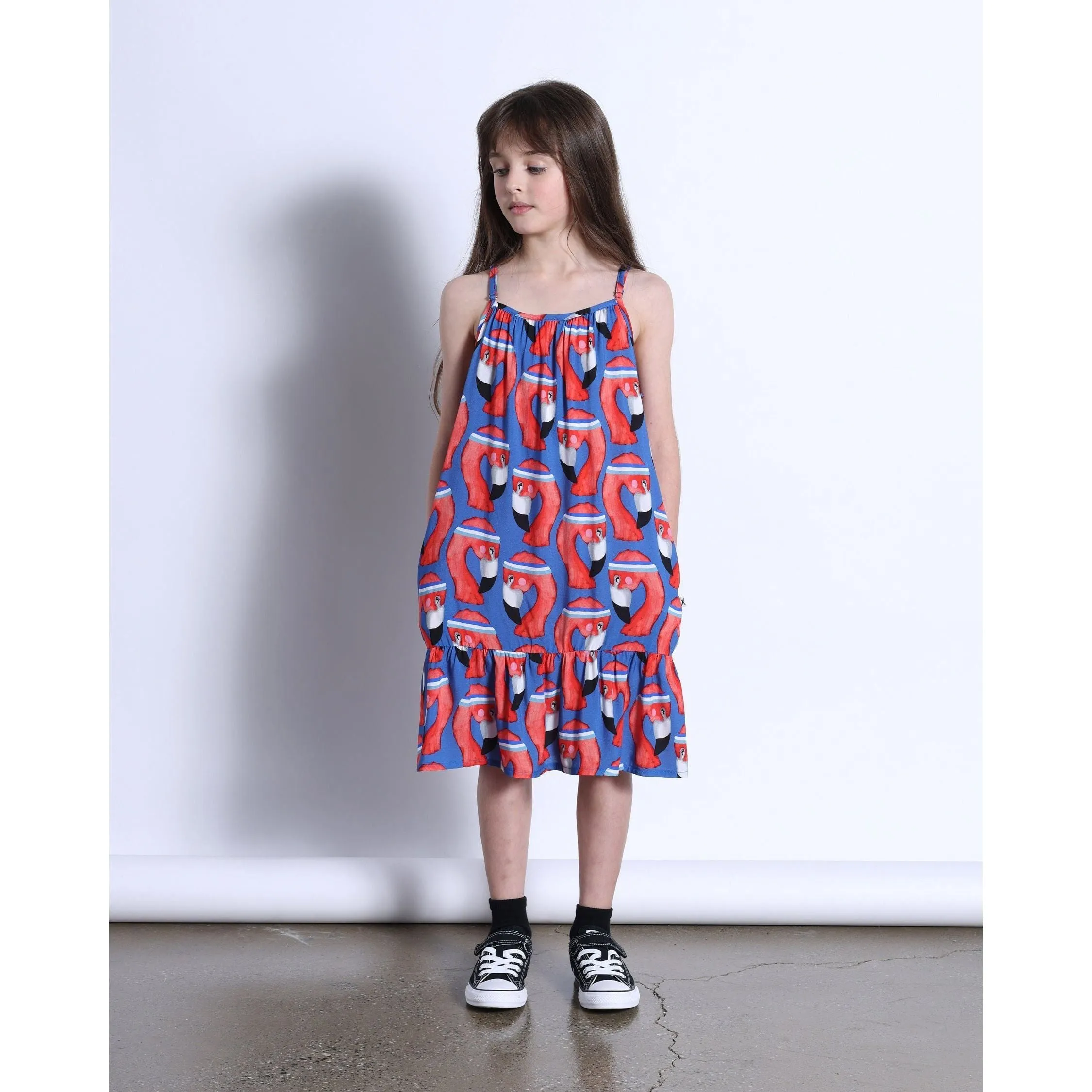 Sporty Flamingo Woven Dress- Bright Blue