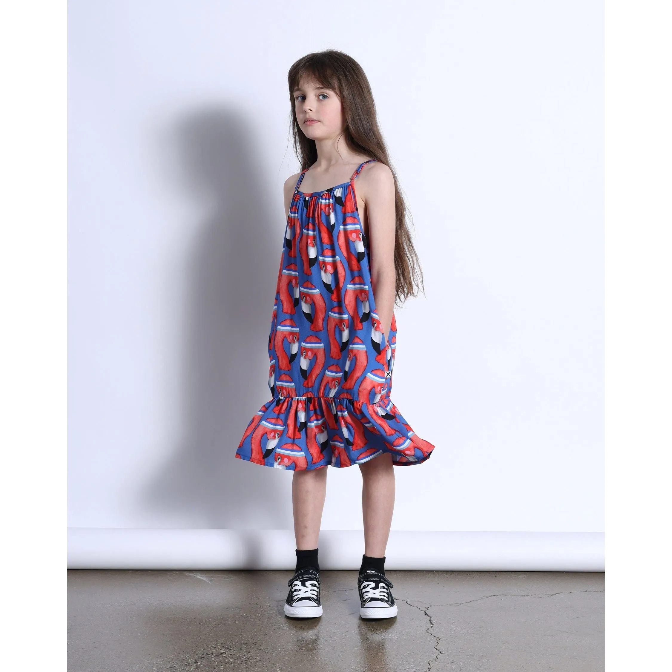Sporty Flamingo Woven Dress- Bright Blue