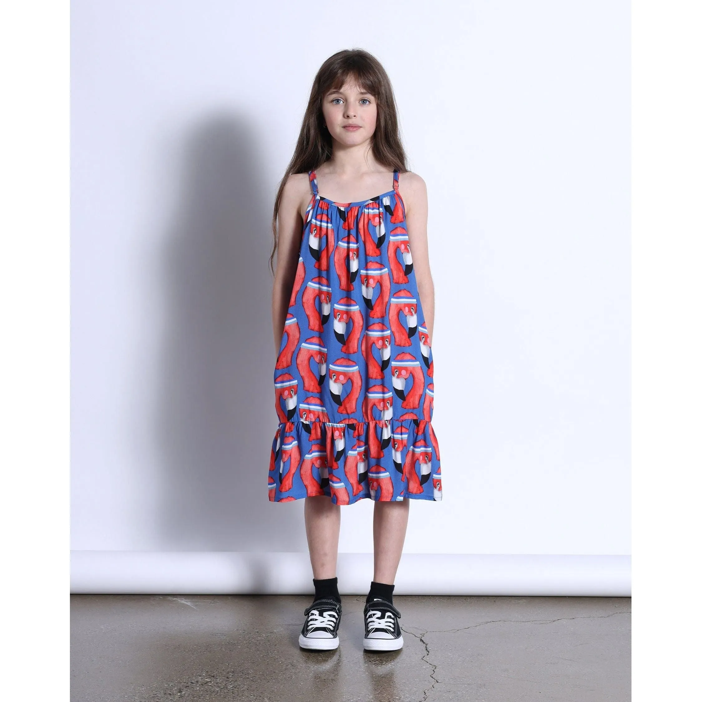 Sporty Flamingo Woven Dress- Bright Blue
