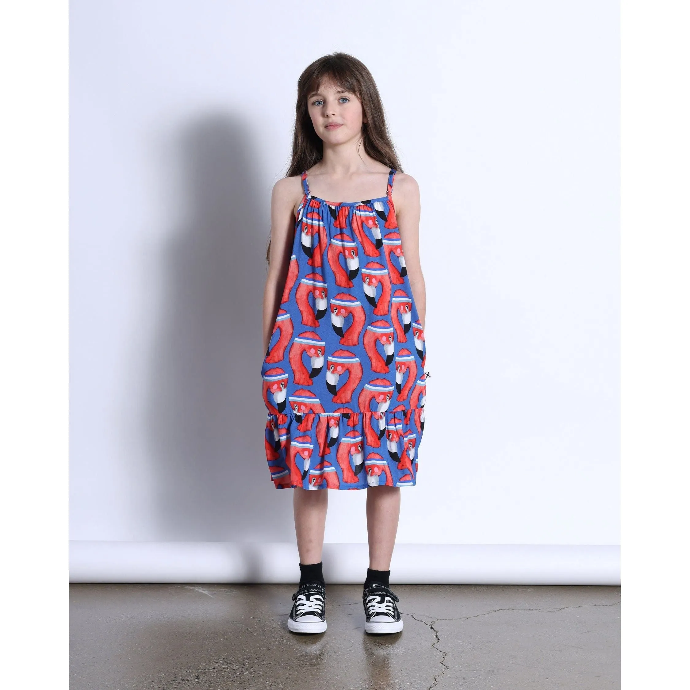 Sporty Flamingo Woven Dress- Bright Blue