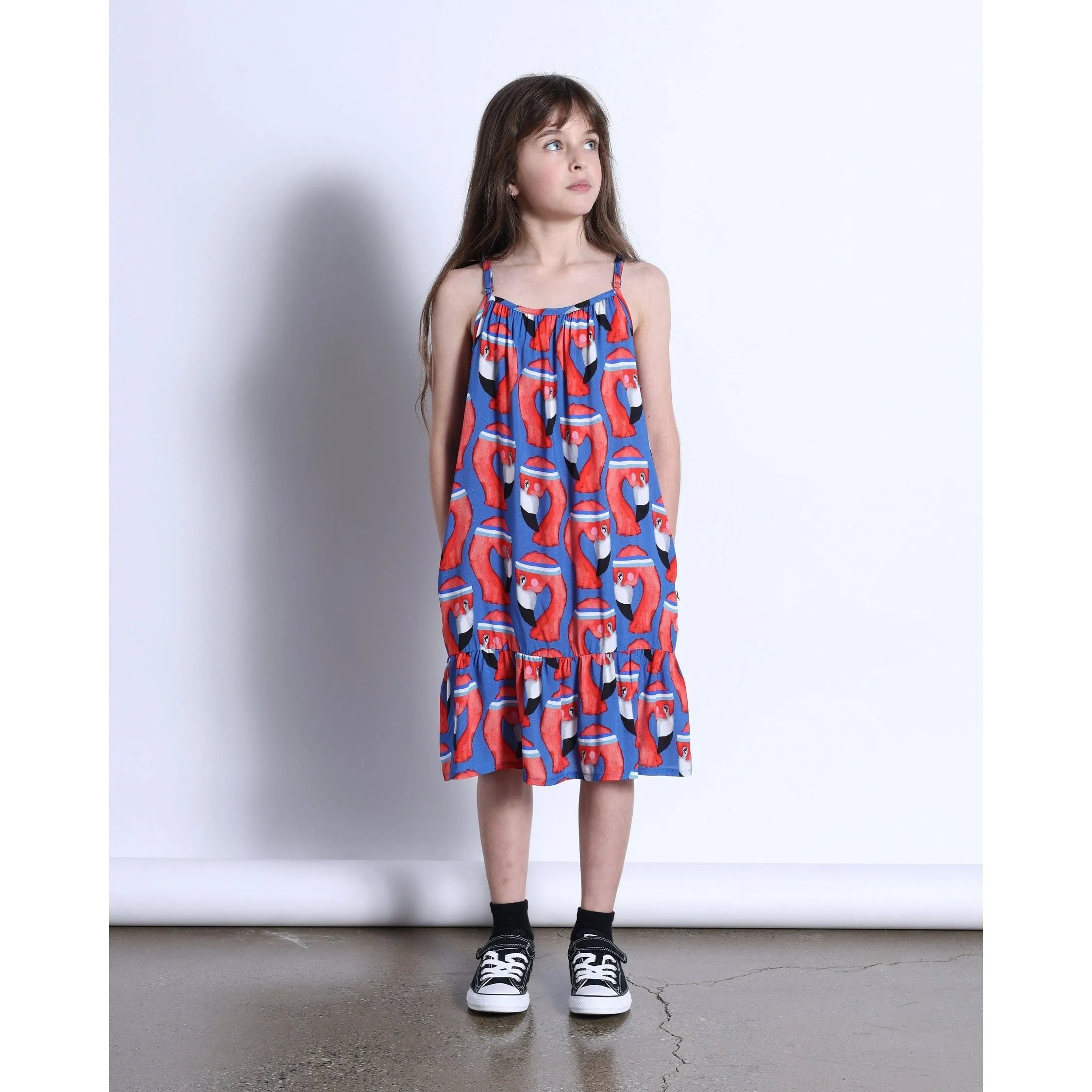 Sporty Flamingo Woven Dress- Bright Blue