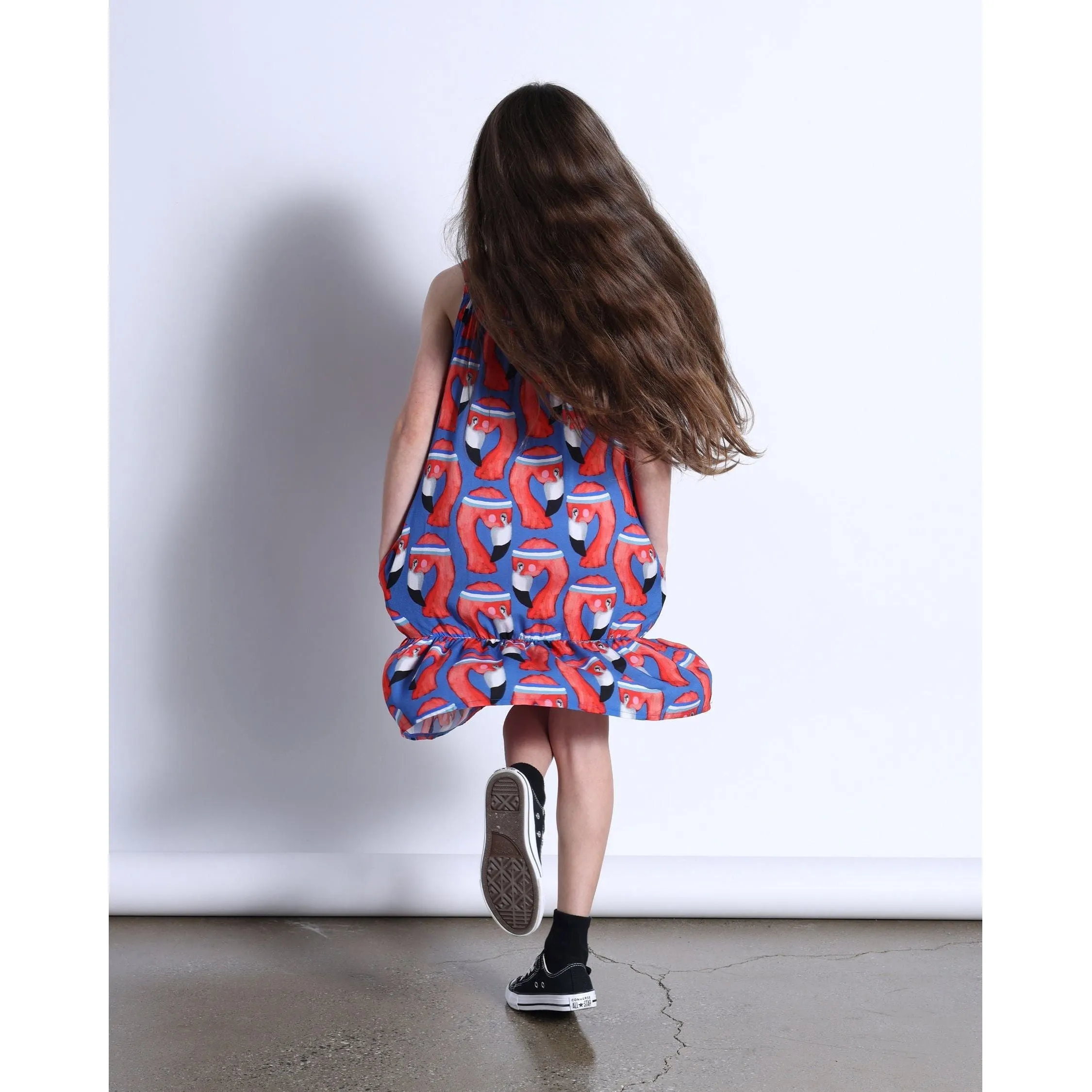 Sporty Flamingo Woven Dress- Bright Blue
