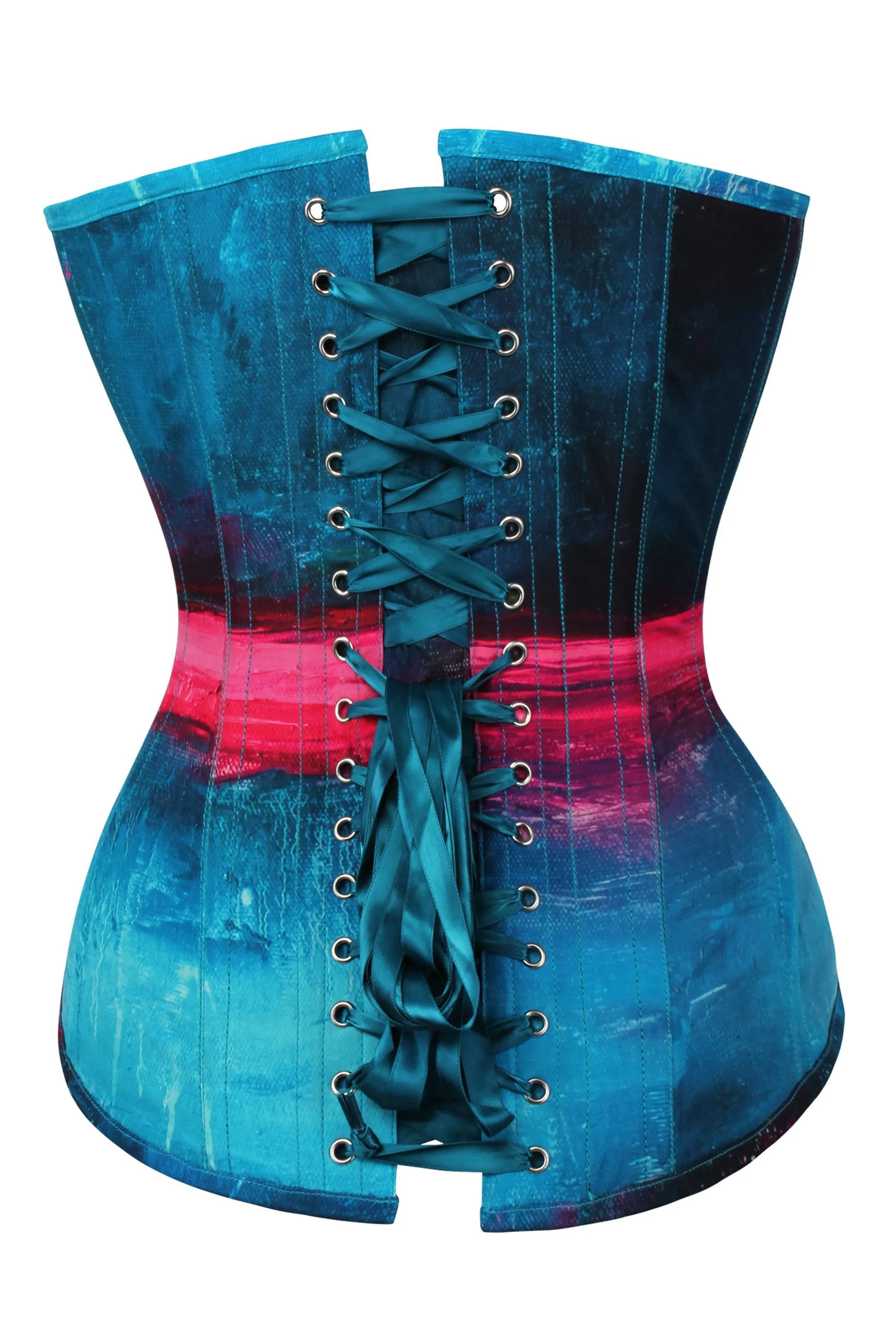 Stormy Night Blue and Pink Longline Overbust Corset