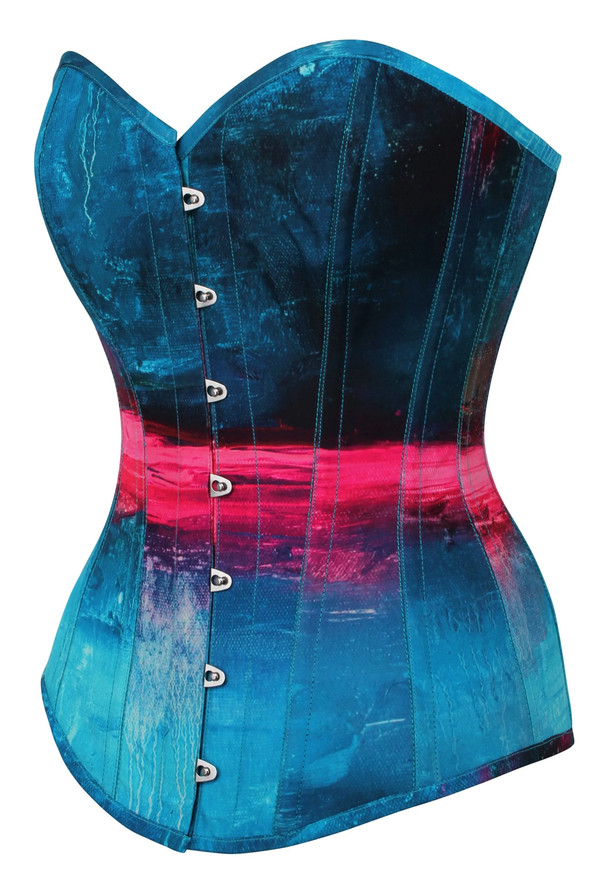 Stormy Night Blue and Pink Longline Overbust Corset