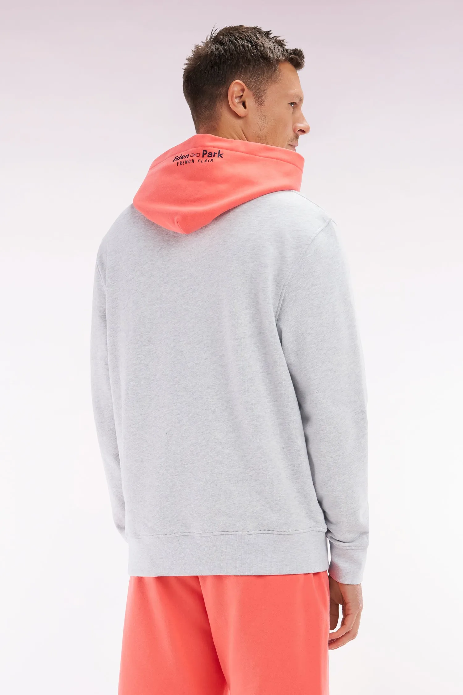 Sweatshirt en molleton coton bicolore corail coupe décontractée