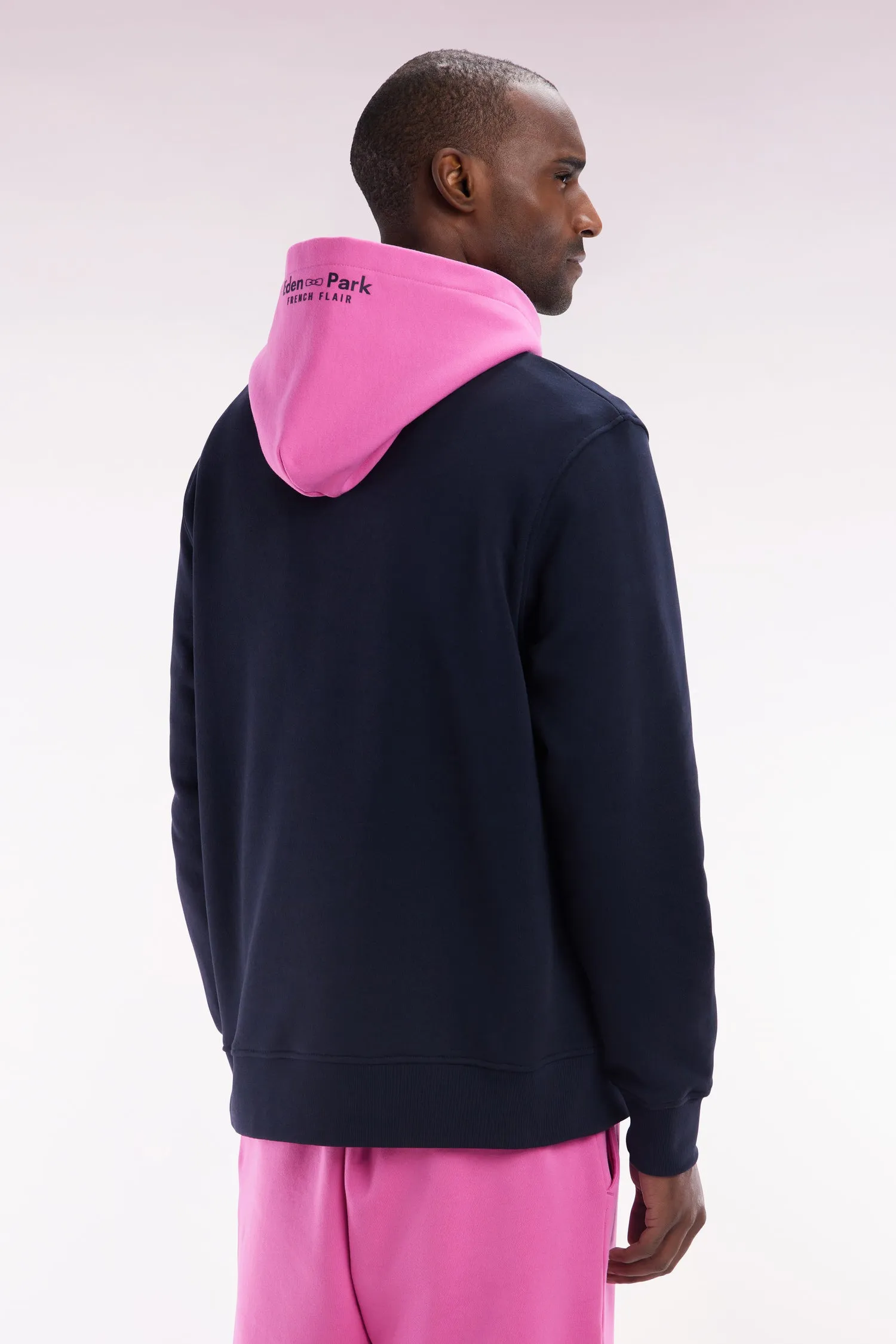 Sweatshirt en molleton coton bicolore rose coupe décontractée