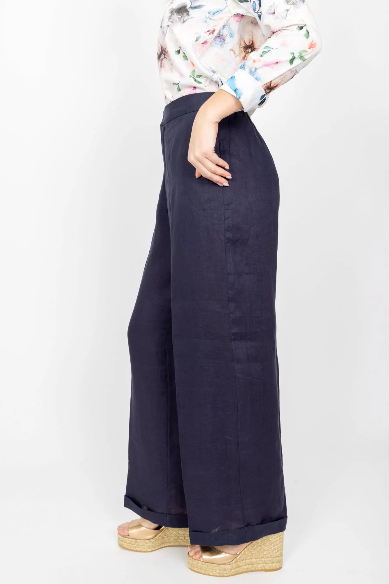 The Hampton Wide Leg Linen Pant - Navy