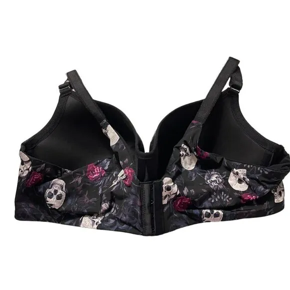 Torrid Womens NWT Skull Floral Black Lined Full Coverage Balconette Bra Sz 40F