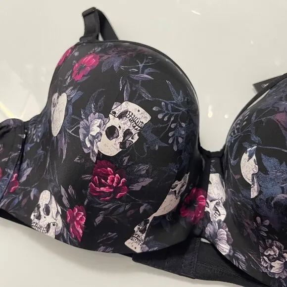 Torrid Womens NWT Skull Floral Black Lined Full Coverage Balconette Bra Sz 40F