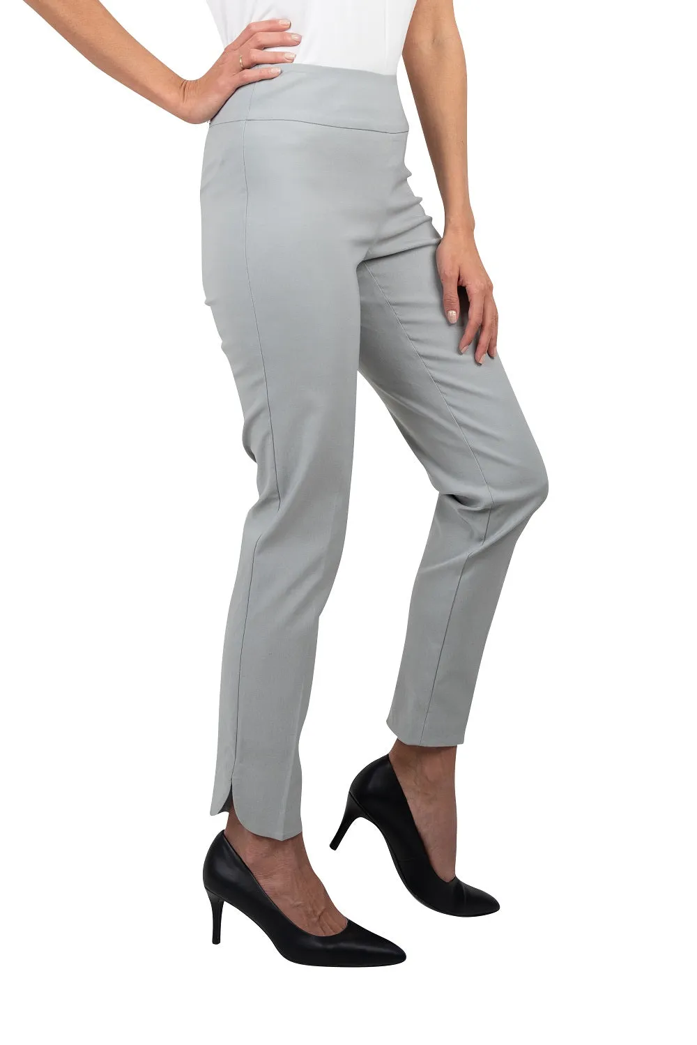 UP! PANTS - 28" Petal Slit Ankle Pant in Dove Grey - 65027