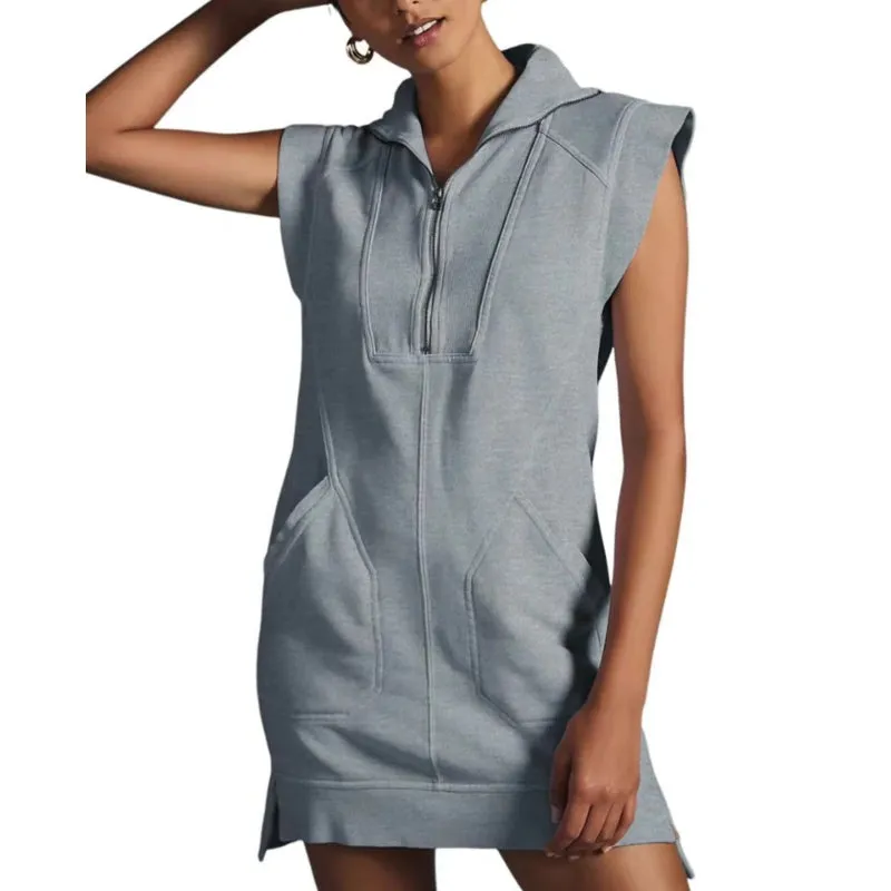 🌸Up to 40% off🔥Women's Sporty Half Zip Pullover Sleeveless Mini Dress