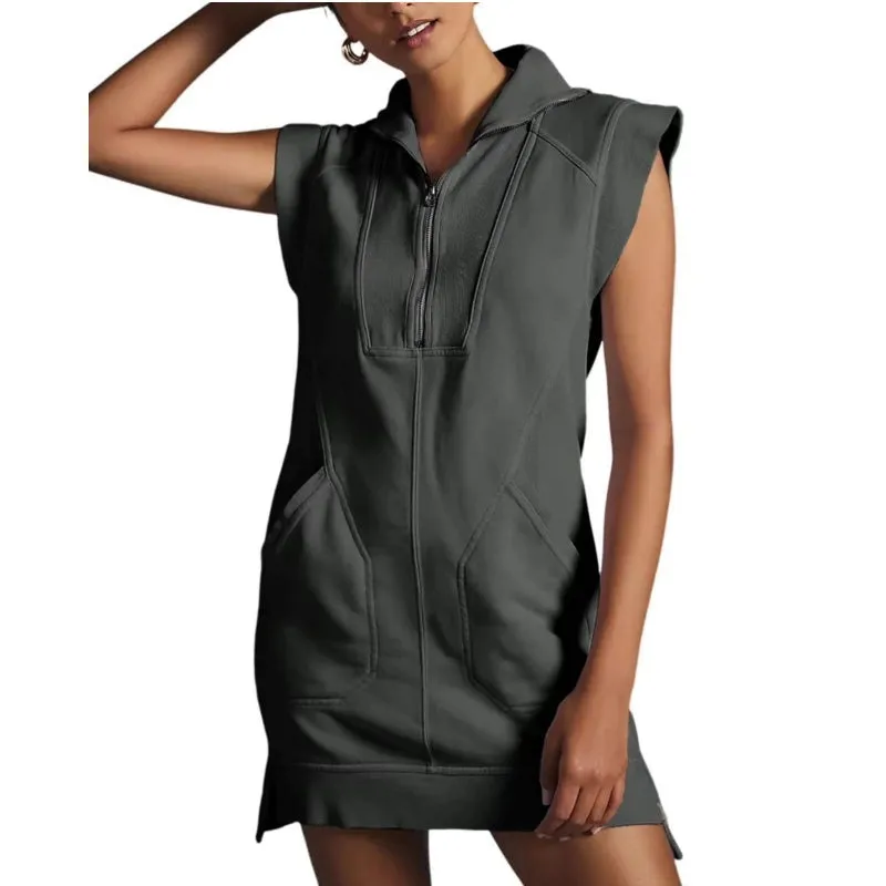 🌸Up to 40% off🔥Women's Sporty Half Zip Pullover Sleeveless Mini Dress