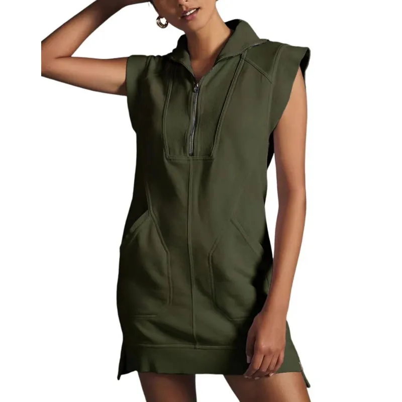 🌸Up to 40% off🔥Women's Sporty Half Zip Pullover Sleeveless Mini Dress