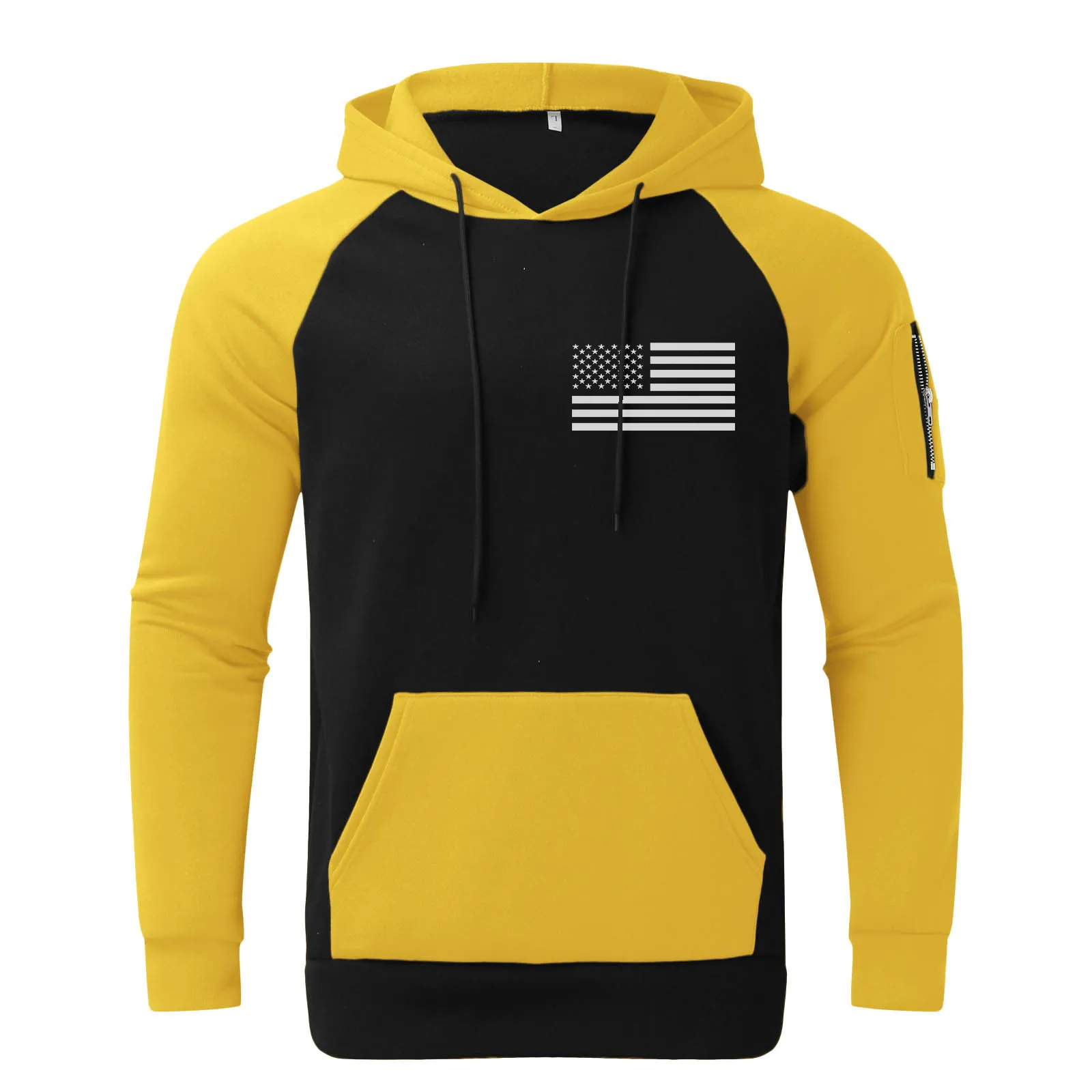 USA FLAG CONTRAST COLOR POCKET HOODIE SPORTY TWO-PIECE SET