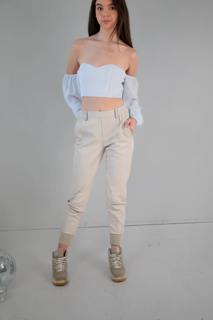 Vince "Sleek" Lamb Leather Joggers in Tan - Size Small