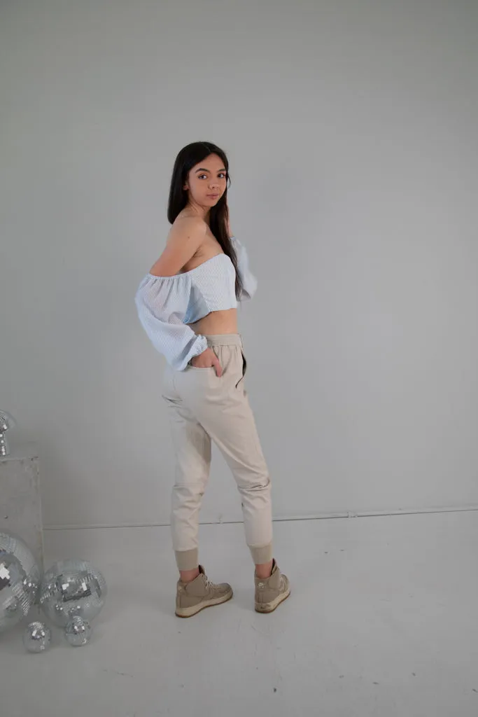 Vince "Sleek" Lamb Leather Joggers in Tan - Size Small