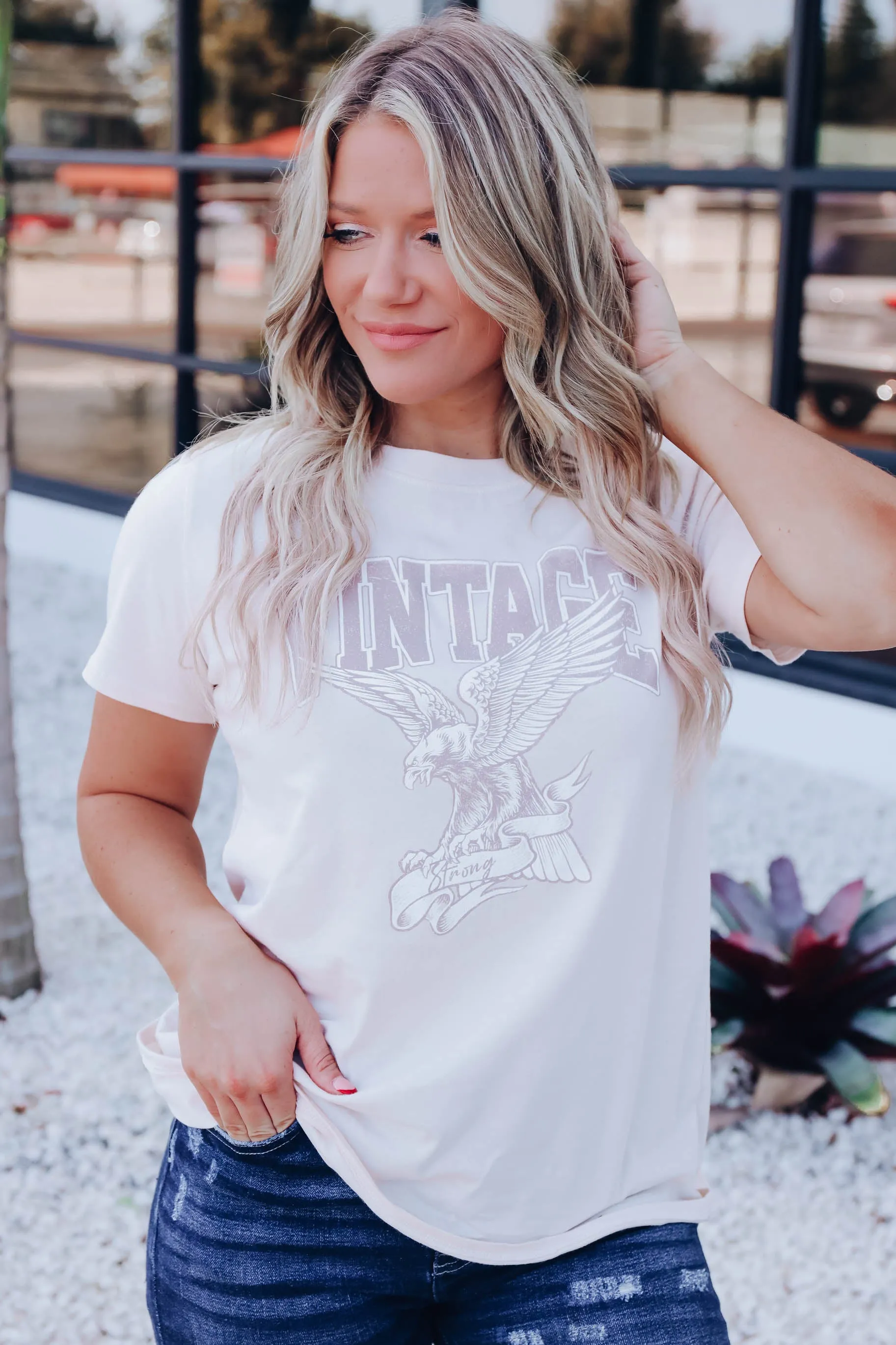 Vintage Eagle Graphic Tee- Cream