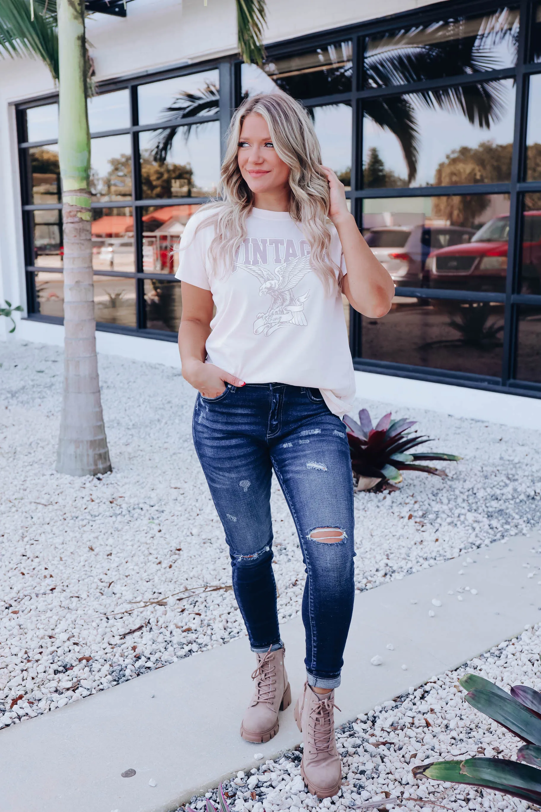 Vintage Eagle Graphic Tee- Cream