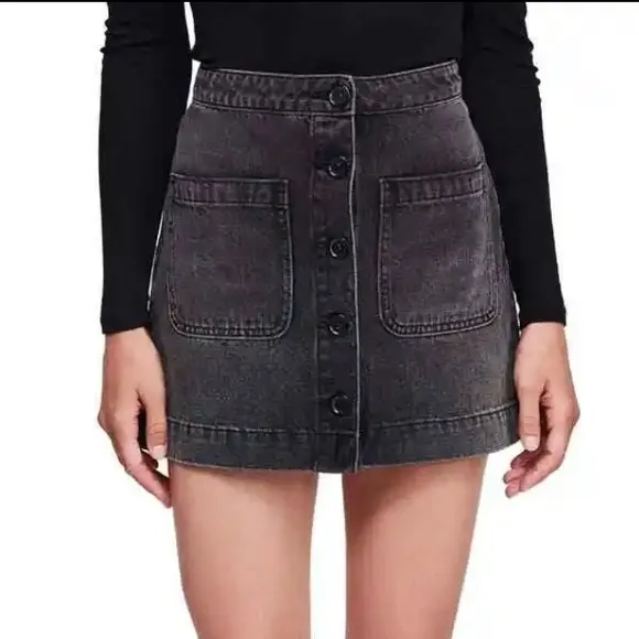 We The free Charcoal Super High Waisted Button Front Denim Jean Mini Skirt