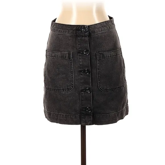 We The free Charcoal Super High Waisted Button Front Denim Jean Mini Skirt