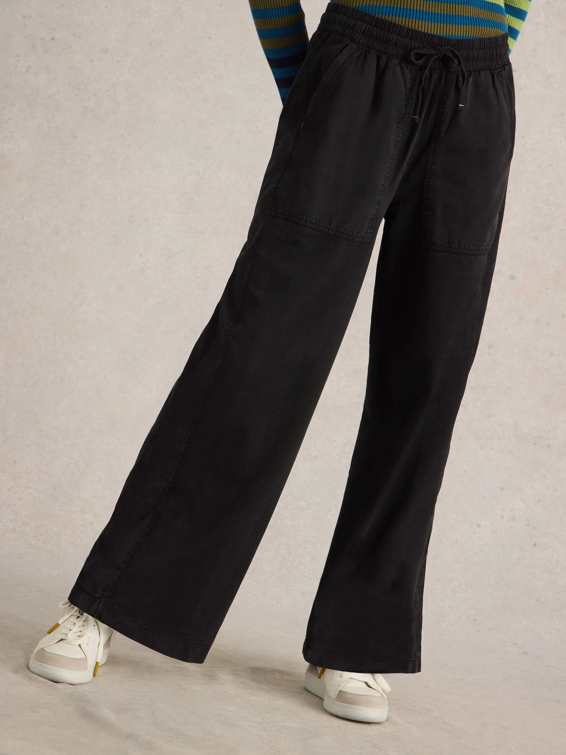 White Stuff UK Ava Wide Leg Jersey Jogger Pure Black