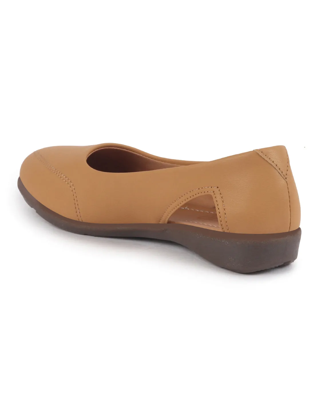 Women Tan Stylish Backless Casual Ballets | Low Heel Cut-Out Slip-On Ballerinas | Comfortable Walking Flats Sandals | Memory Cusion Insole