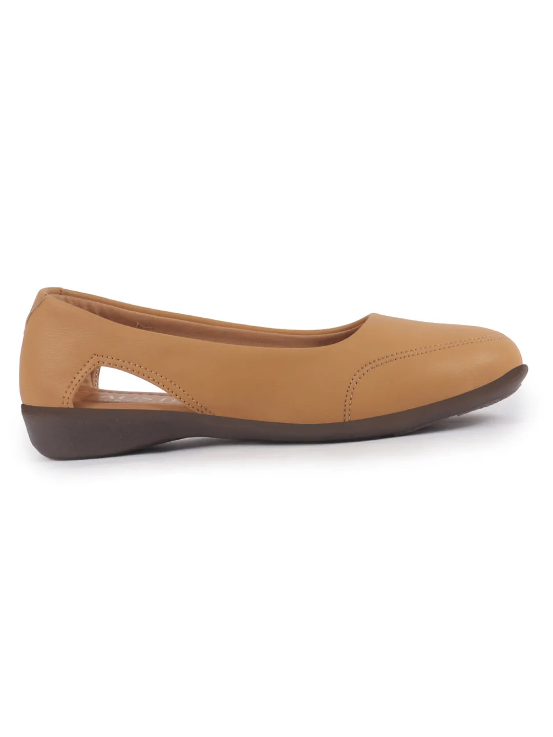Women Tan Stylish Backless Casual Ballets | Low Heel Cut-Out Slip-On Ballerinas | Comfortable Walking Flats Sandals | Memory Cusion Insole