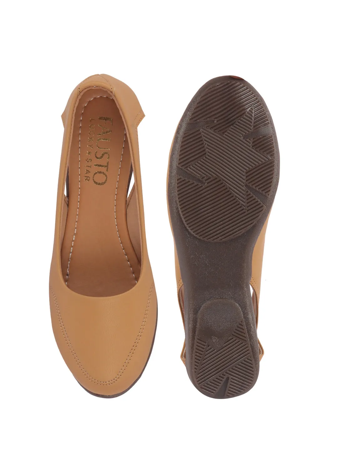 Women Tan Stylish Backless Casual Ballets | Low Heel Cut-Out Slip-On Ballerinas | Comfortable Walking Flats Sandals | Memory Cusion Insole