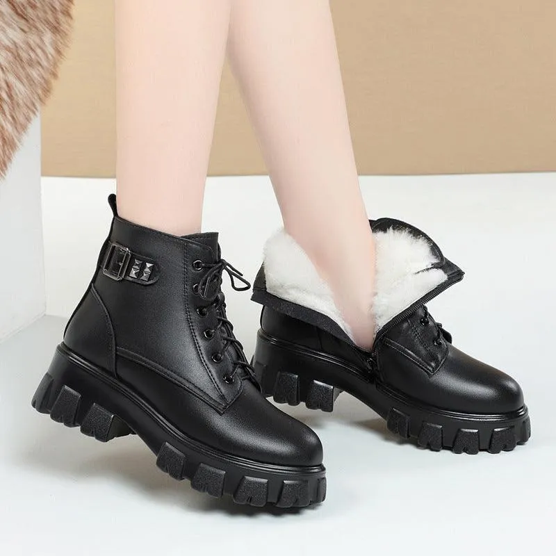 Women's Short Mid-heel Platform Martin Boots