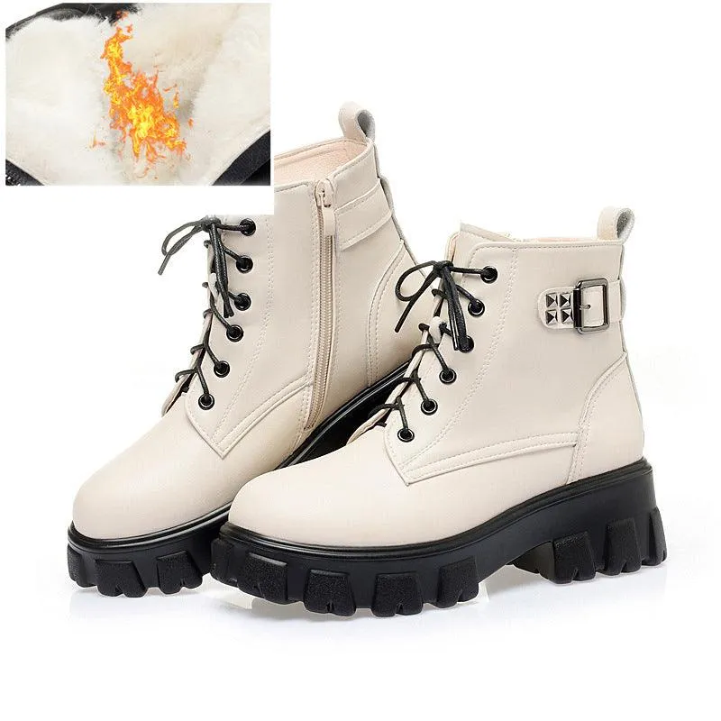Women's Short Mid-heel Platform Martin Boots